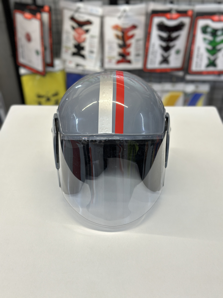 Retro Gri Vizörlü Yarım Motosiklet Kaskı