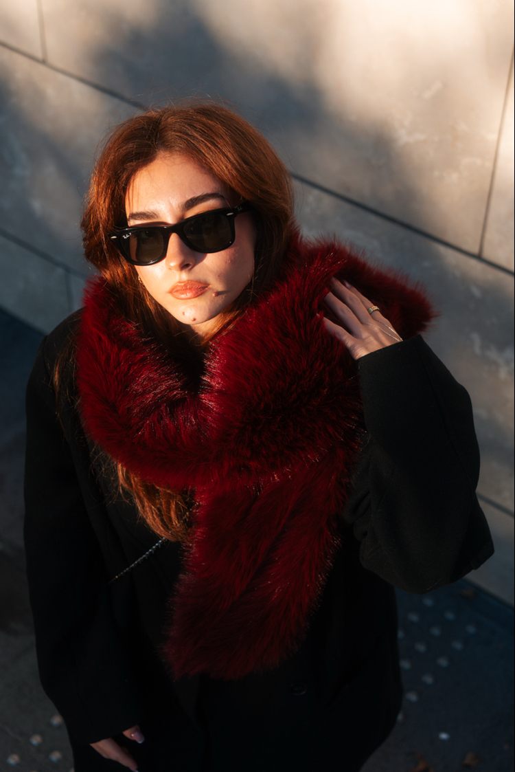 Suni Kürk Atkı - Bordo