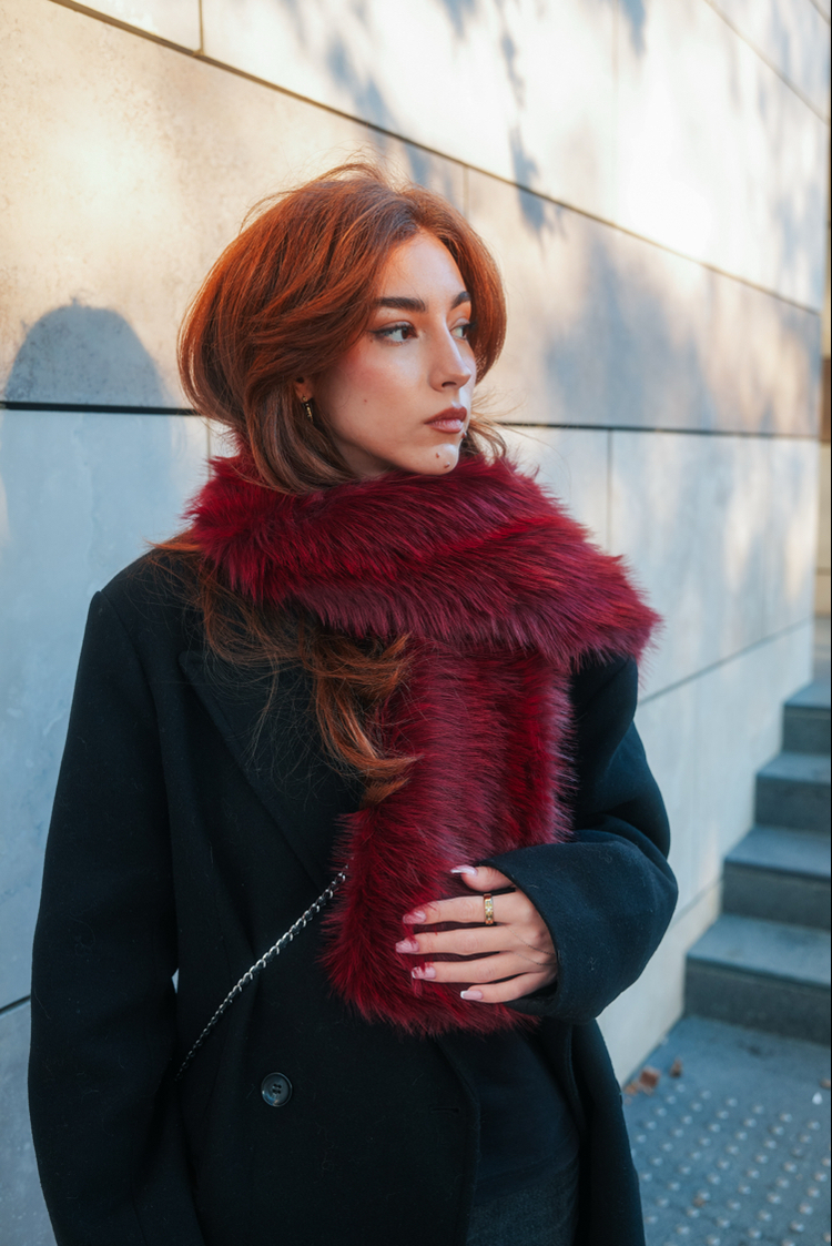 Suni Kürk Atkı - Bordo