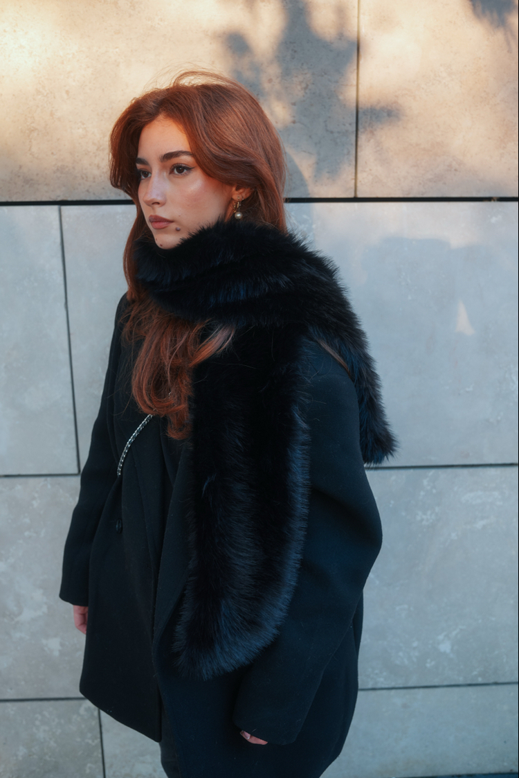 Suni Kürk Atkı - Siyah