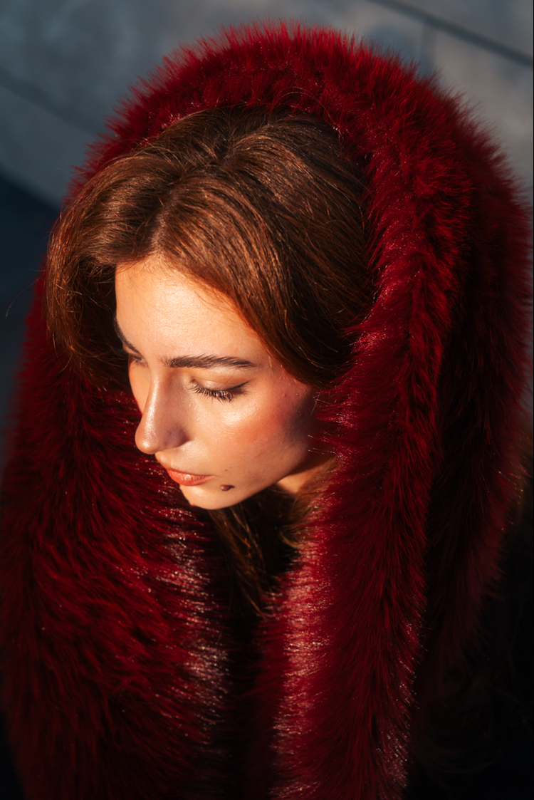 Suni Kürk Atkı - Bordo