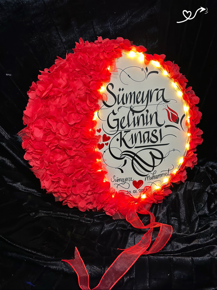 KIRMIZI LEDLİ YARIMAY TEF ( gelin,sünnet,düğün,nişan,6ay kınası,vb)
