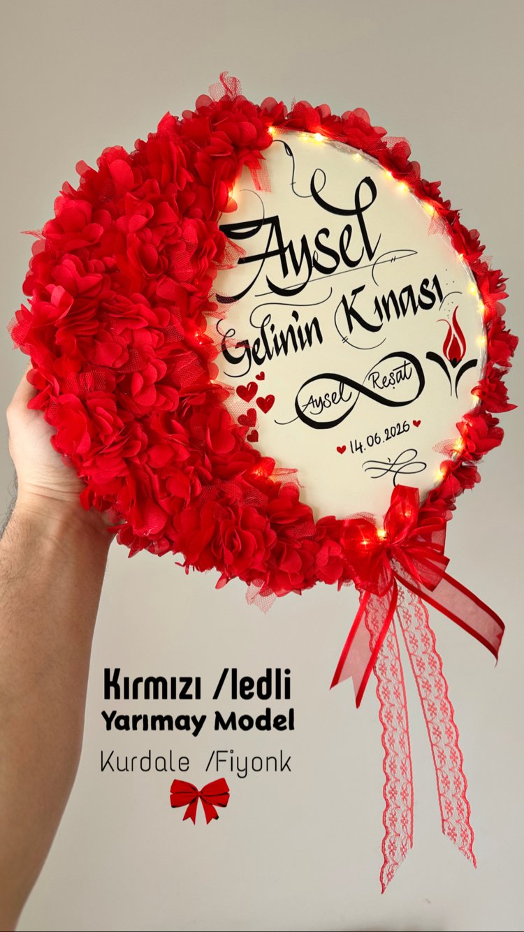 KIRMIZI LEDLİ YARIMAY TEF ( gelin,sünnet,düğün,nişan,6ay kınası,vb)