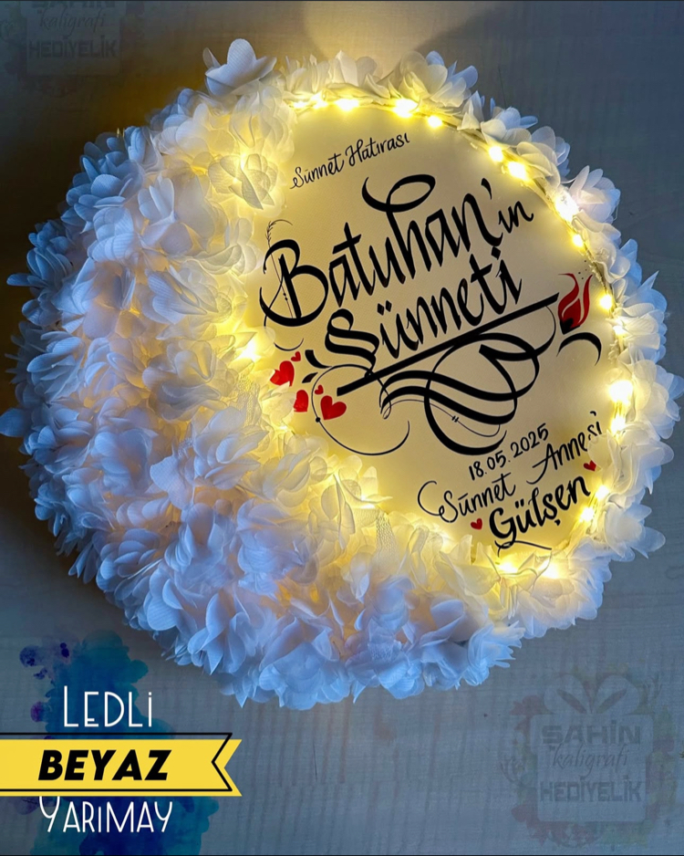 BEYAZ LEDLİ YARIMAY TEF ( gelin,sünnet,düğün,nişan,6ay kınası,…vb)