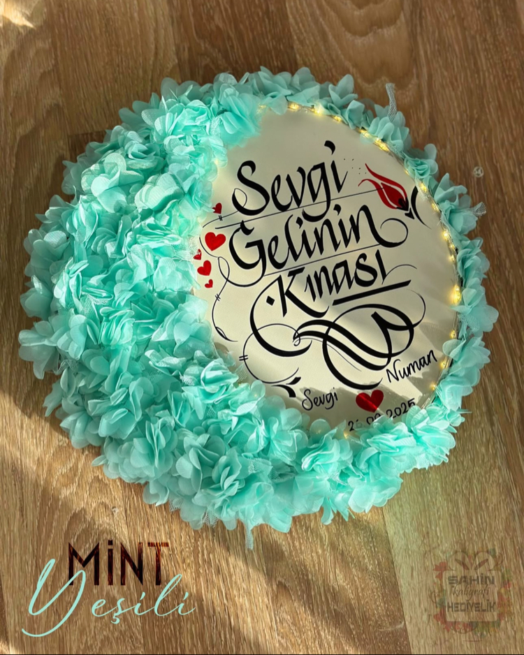 MİNT YEŞİL LEDLİ YARIMAY TEF ( gelin,sünnet,düğün,nişan,6ay kınası,…vb)