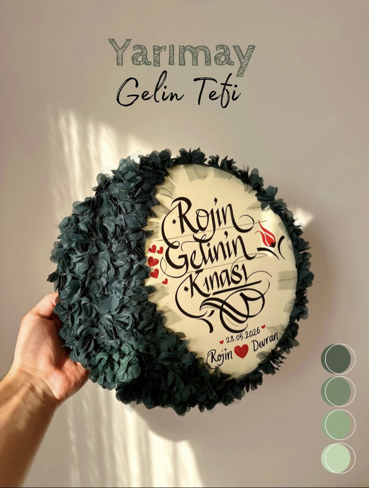 KOYU YEŞİL LEDLİ YARIMAY TEF ( gelin,sünnet,düğün,nişan,6ay kınası,…vb)
