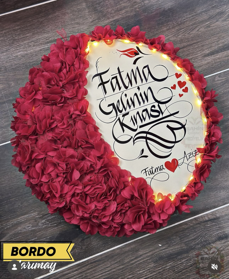 BORDO  LEDLİ YARIMAY TEF ( gelin,sünnet,düğün,nişan,6ay kınası,…vb)
