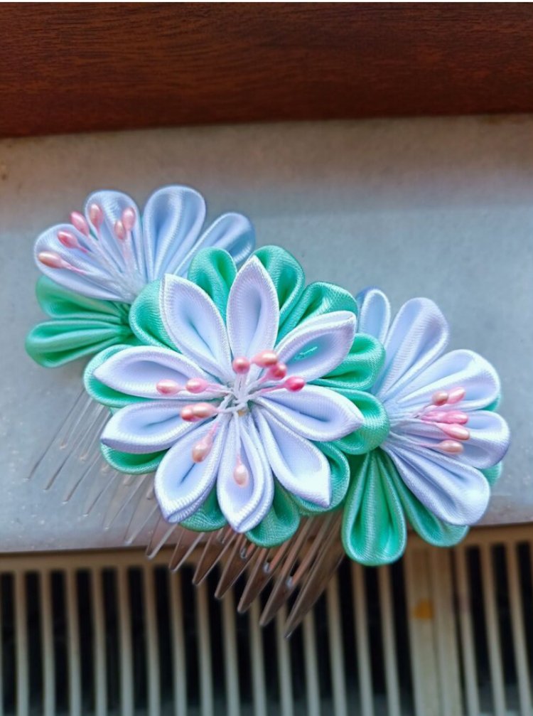 Taraklı Kanzashi Turkuaz