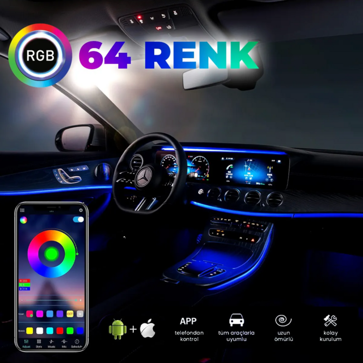RGB Renk Değiştiren Araç İçi Ambiyans LED