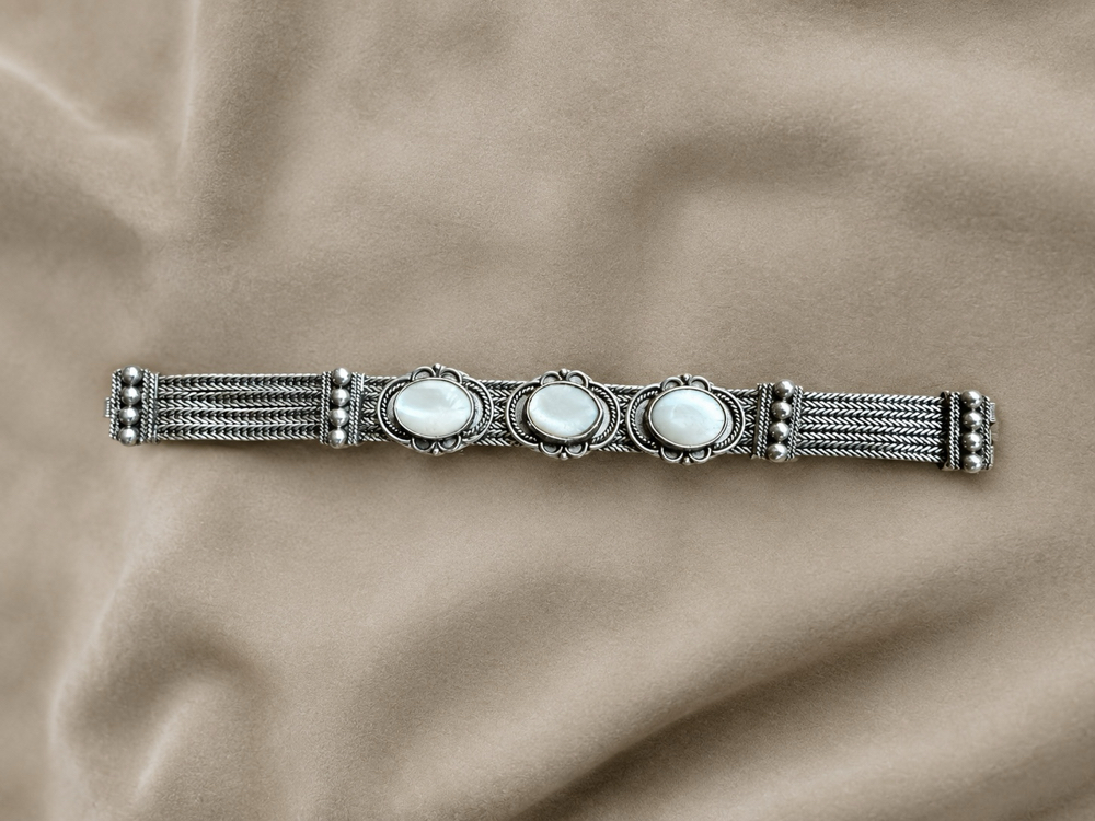 Gümüş Sedef taşlı bileklik 18 cm