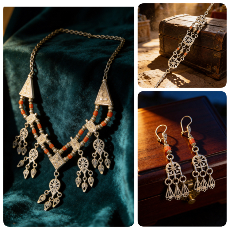 Gümüş mercan taşlı set