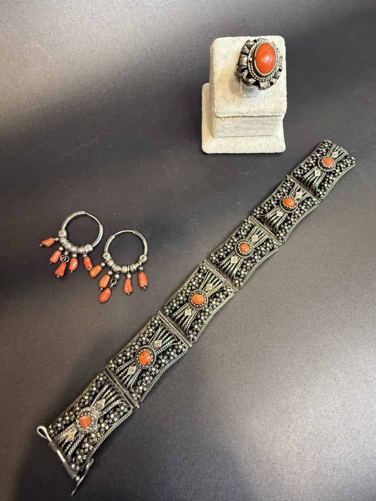 Osmanlı mercan taşlı gümüş set