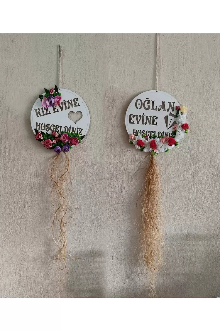 Oğlan Evi  - Kız Evi Ahşap Süs - Düğün Kına Nişan 30cm