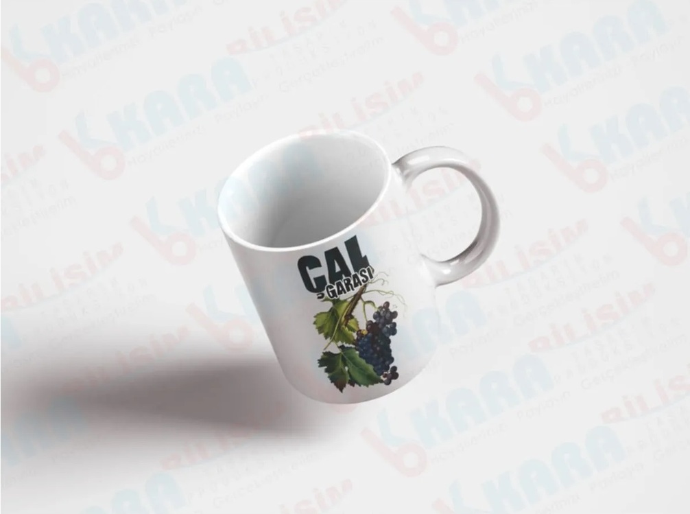 Çal Garası Baskılı Porselen Beyaz Kupa
