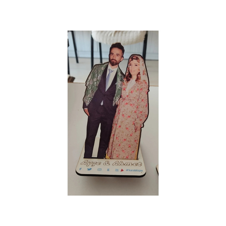 Kişiye Özel Fotoğrafı Ahşap Kesim Telefon Tutucu