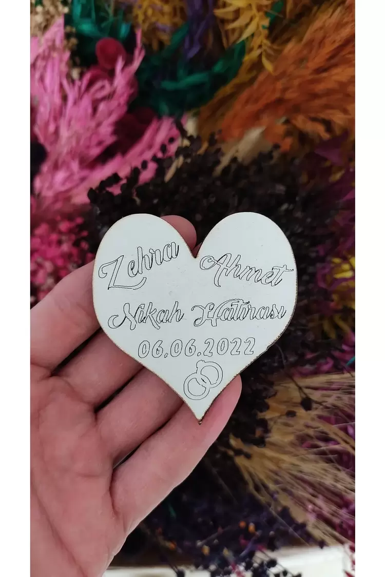 6 cm Yüzük Kalp Desenli Magnet Söz Nişan Nikah Düğün 25 Adet