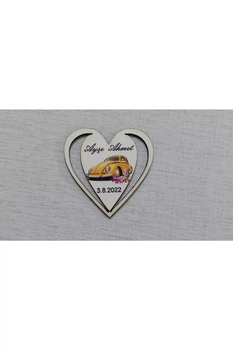 7 cm Kalpli Sarı Vosvos Magnet Söz Nişan Nikah Düğün 25 Adet