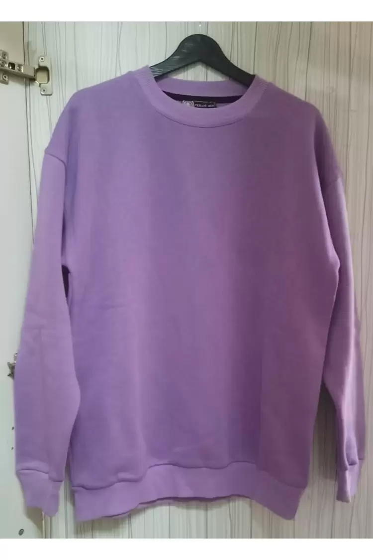 Oversize Kapşonsuz Sweat Uzun Kollu Bakılı Baskısız Unisex
