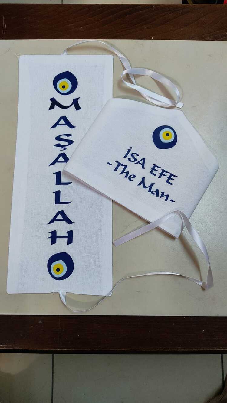  sünnet törenine özel, yepyeni kişiye özel baskılı sünnet kuşağı ve sünnet tacı