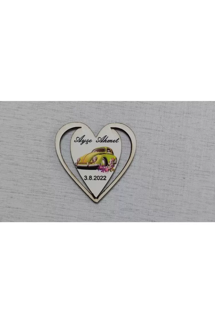 7 Cm Kalpli Yeşil Vosvos Magnet Söz Nişan Nikah Düğün 25 Adet