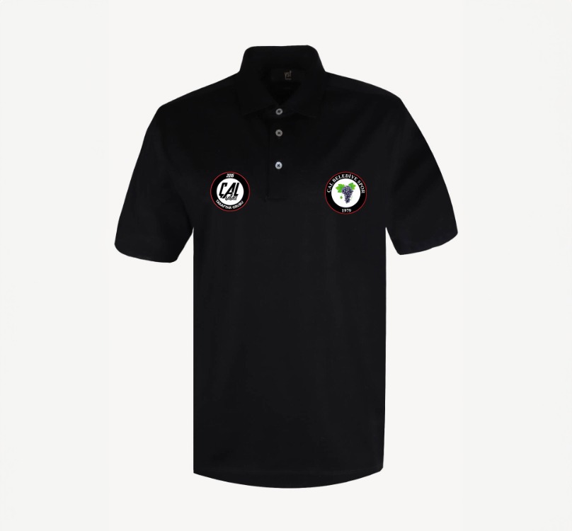Çal Belediyespor Taraftar Logolu Siyah Polo Yaka T-Shirt