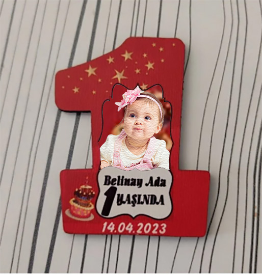 1 Yaş Ahşap Mdf Magnet – Kişiye Özel Doğum Günü Hatırası 7 Cm Fotoğraflı Magnet 25 Adet