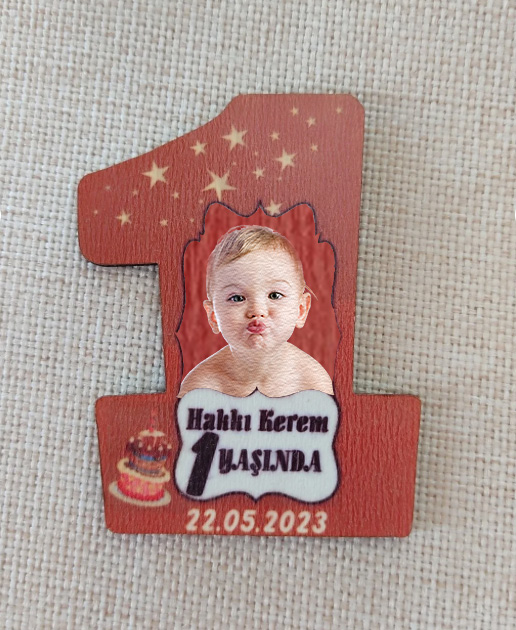 1 Yaş Ahşap Mdf Magnet – Kişiye Özel Doğum Günü Hatırası 7 Cm Fotoğraflı Magnet 25 Adet