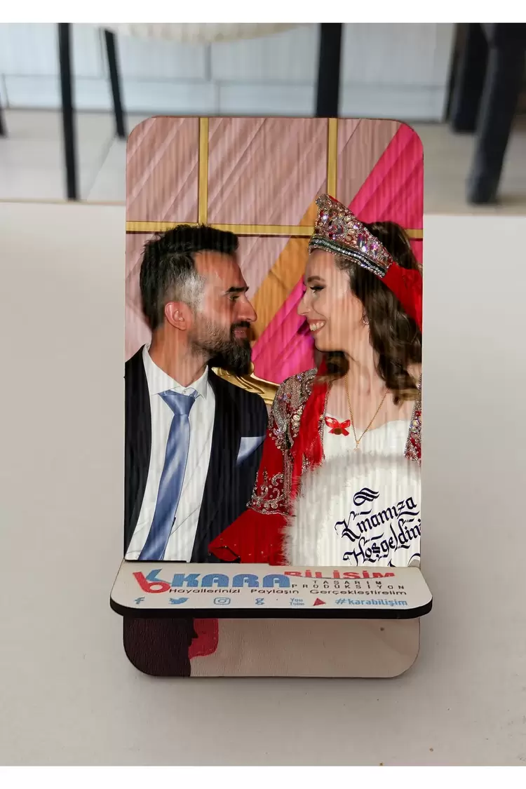 Kişiye Özel Fotoğraf Baskılı Ahşap Telefon Tutucu