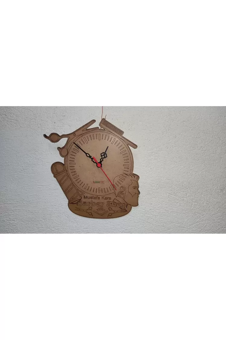 Lazer Kesim Duvar Saati Berber Model