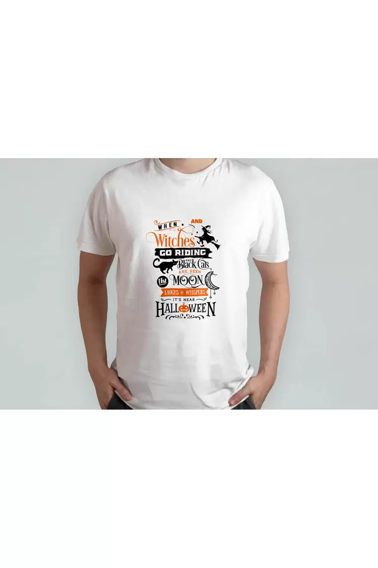 Black and Orange Halloween Beyaz T-Shirt