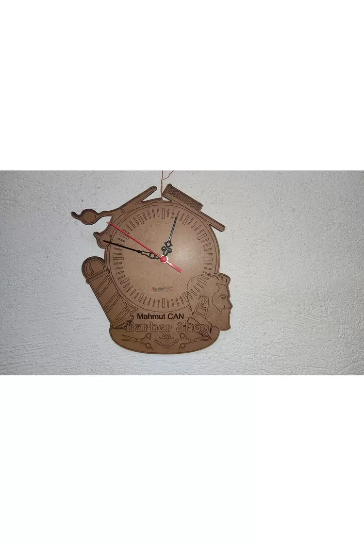 Lazer Kesim Duvar Saati Berber Model