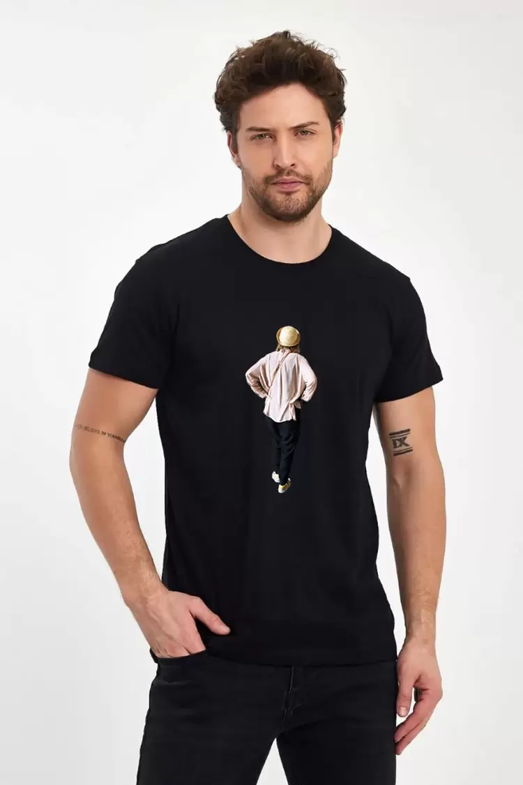 Kişiye Özel Fotoğraf Baskılı Oversize Siyah T-Shirt
