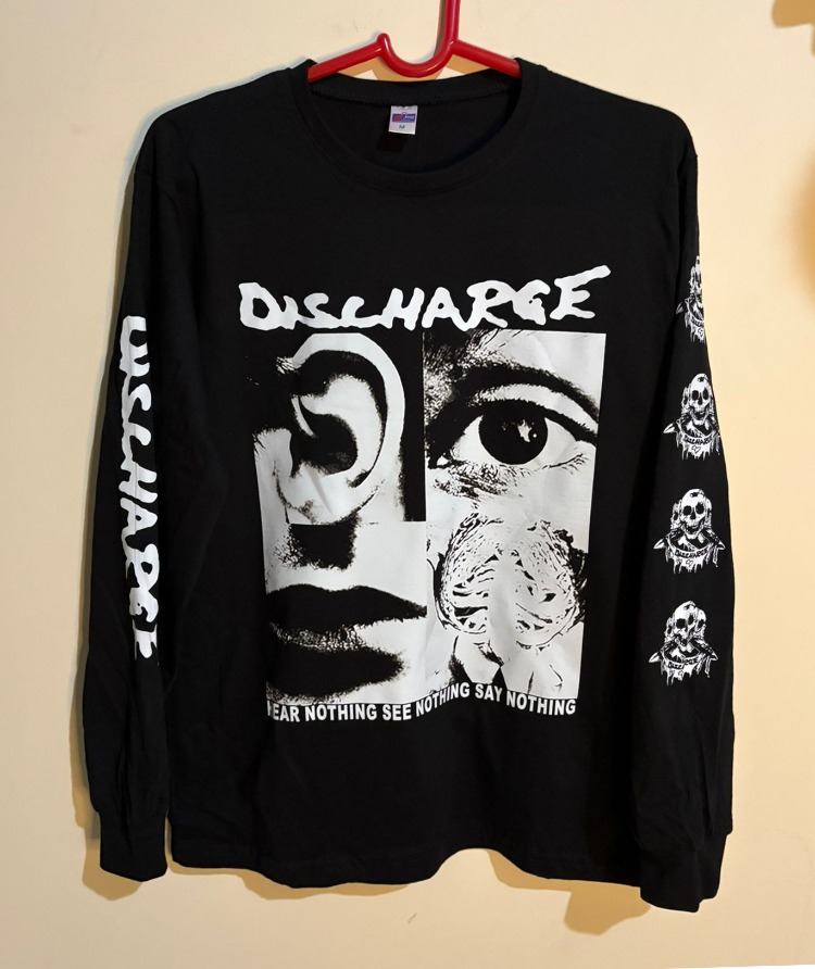 Discharge - Hear Nothing See Nothing - Uzun Kollu Tshirt (Ön + Kol baskı) (Arka baskı opsiyonel)