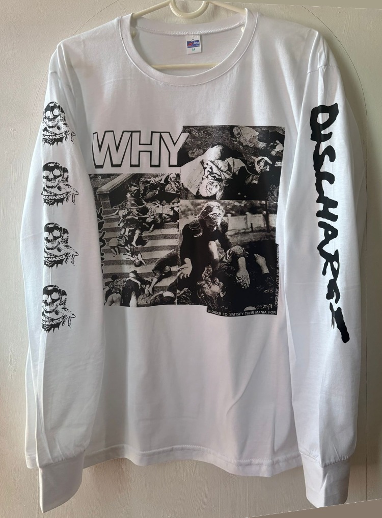 Discharge - Why - Beyaz UZUN KOLLU - Tshirt (Crust, Heavy Metal)