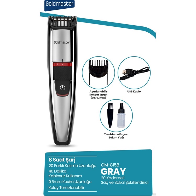 Goldmaster GM-8158 Şarjlı Ayarlanabilen Kademeli Saç ve Sakal Kesme Makinesi