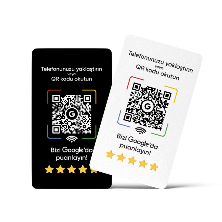 QR + NFC Google Yorum Kartı (Siyah/Beyaz Seçenekli)