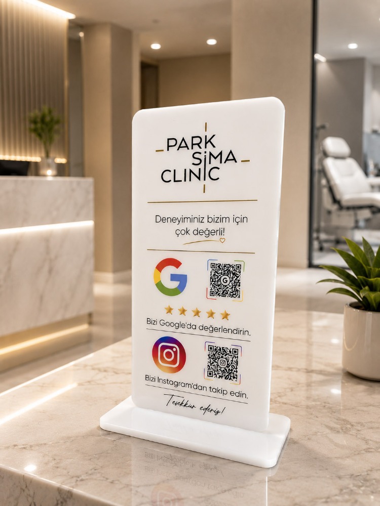  Çift QR Özellikli PleksiGlass Stant Dikey
