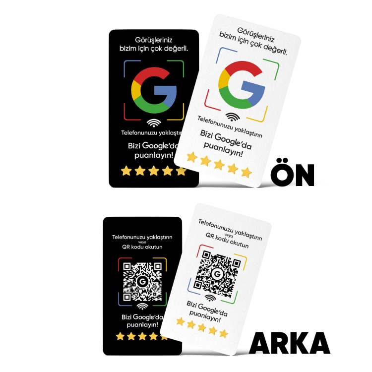 QR + NFC Google Yorum Kartı (Siyah/Beyaz Seçenekli)