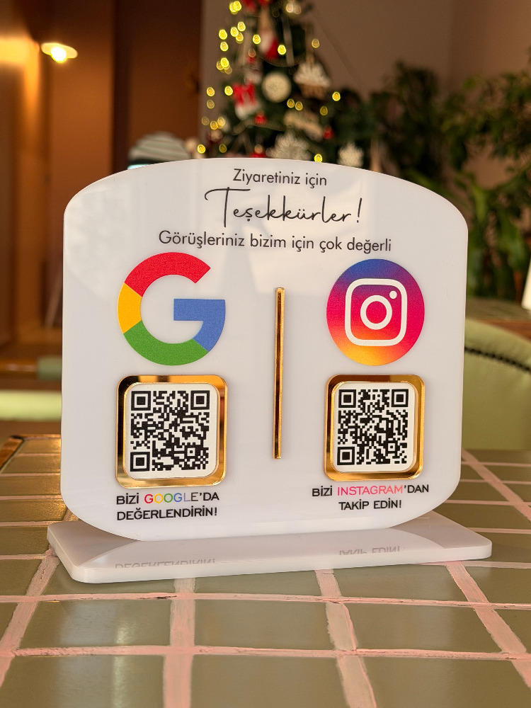 Google Yorum & Instagram Takip QR Stant 16cm x 15cm 