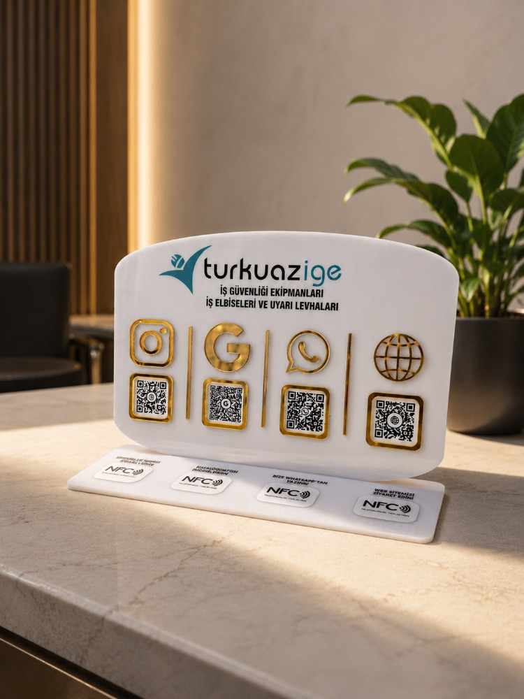 4 QR & NFC Özellikli PleksiGlass Stant Yatay Tasarımlı