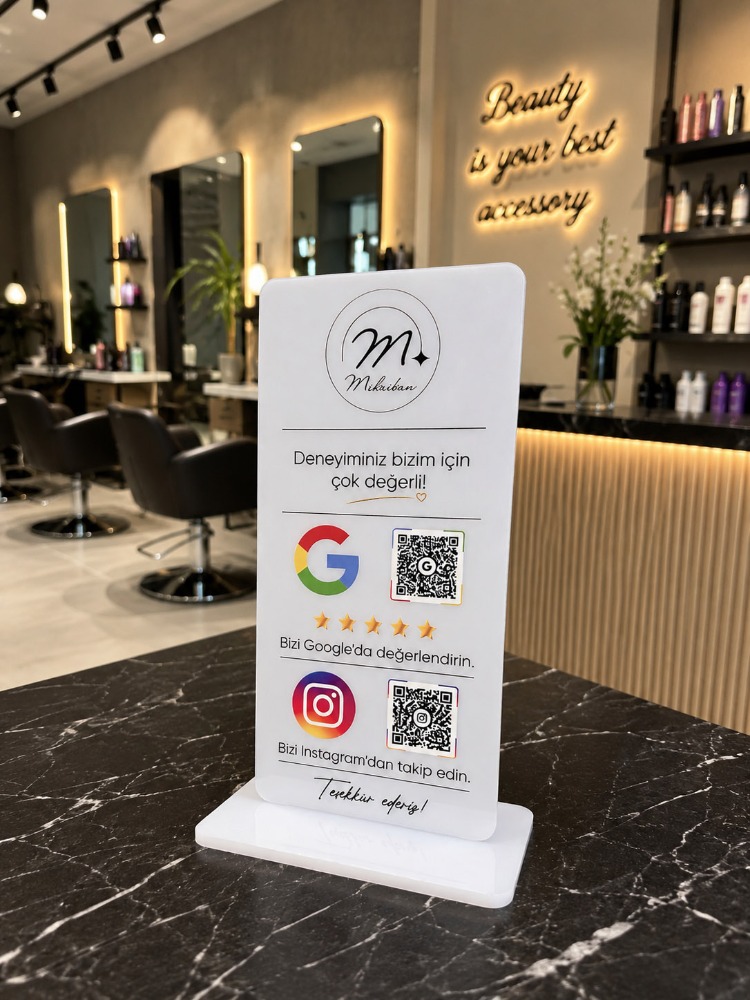  Çift QR Özellikli PleksiGlass Stant Dikey