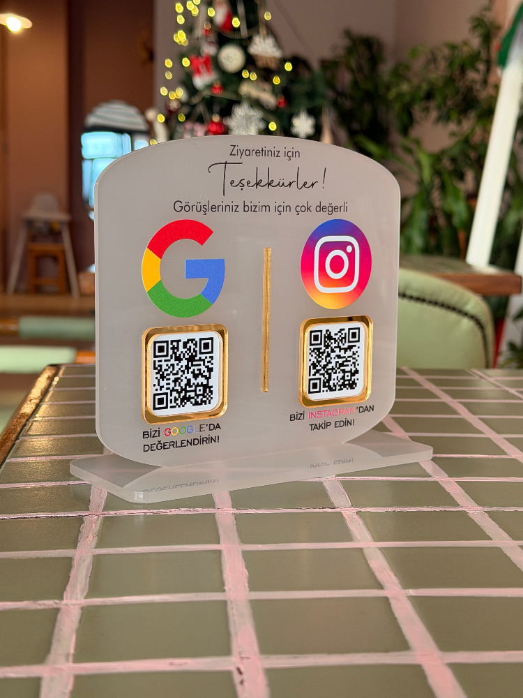 Google Yorum & Instagram Takip QR Stant 16cm x 15cm 