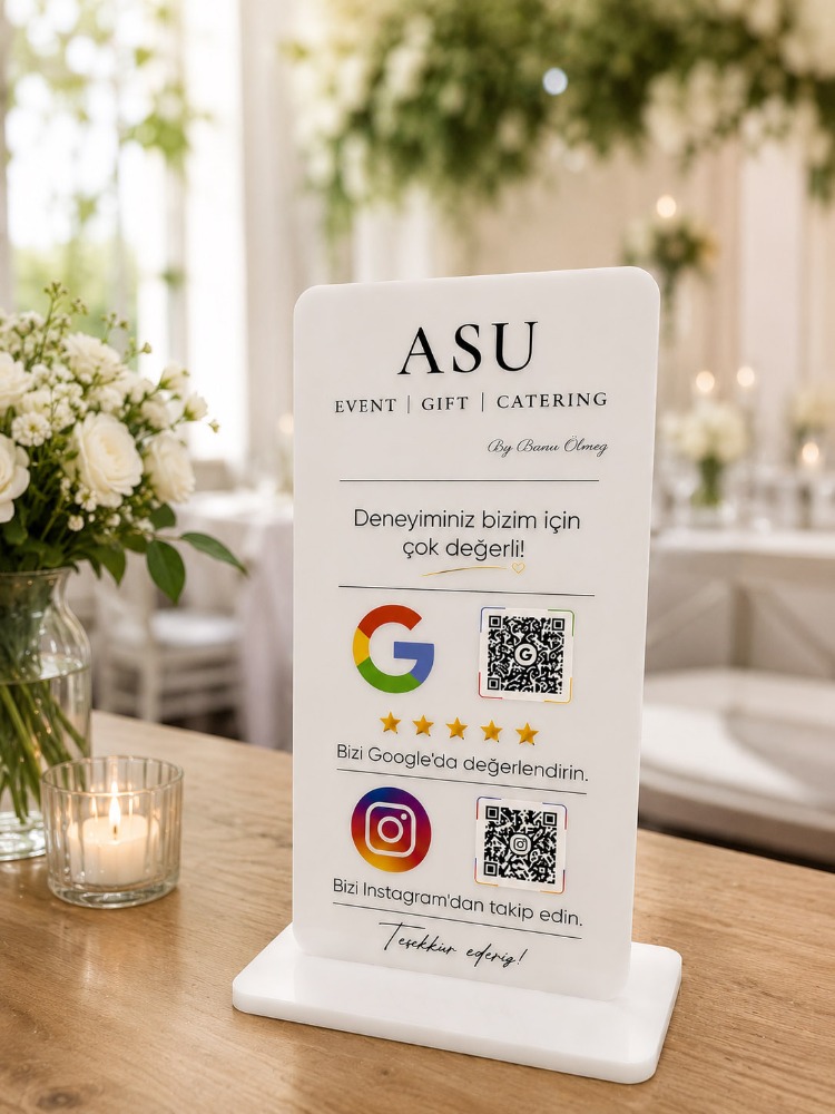  Çift QR Özellikli PleksiGlass Stant Dikey