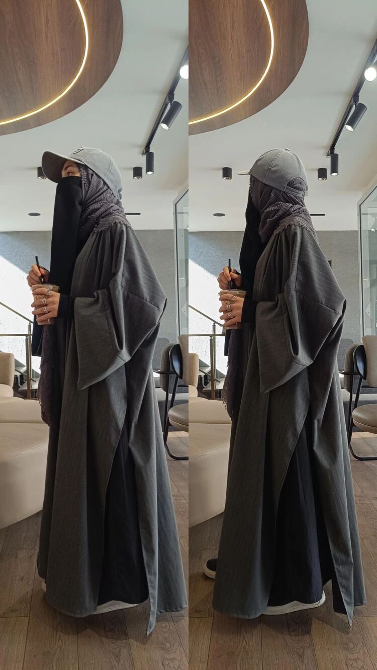 Gri çizgili abaya 