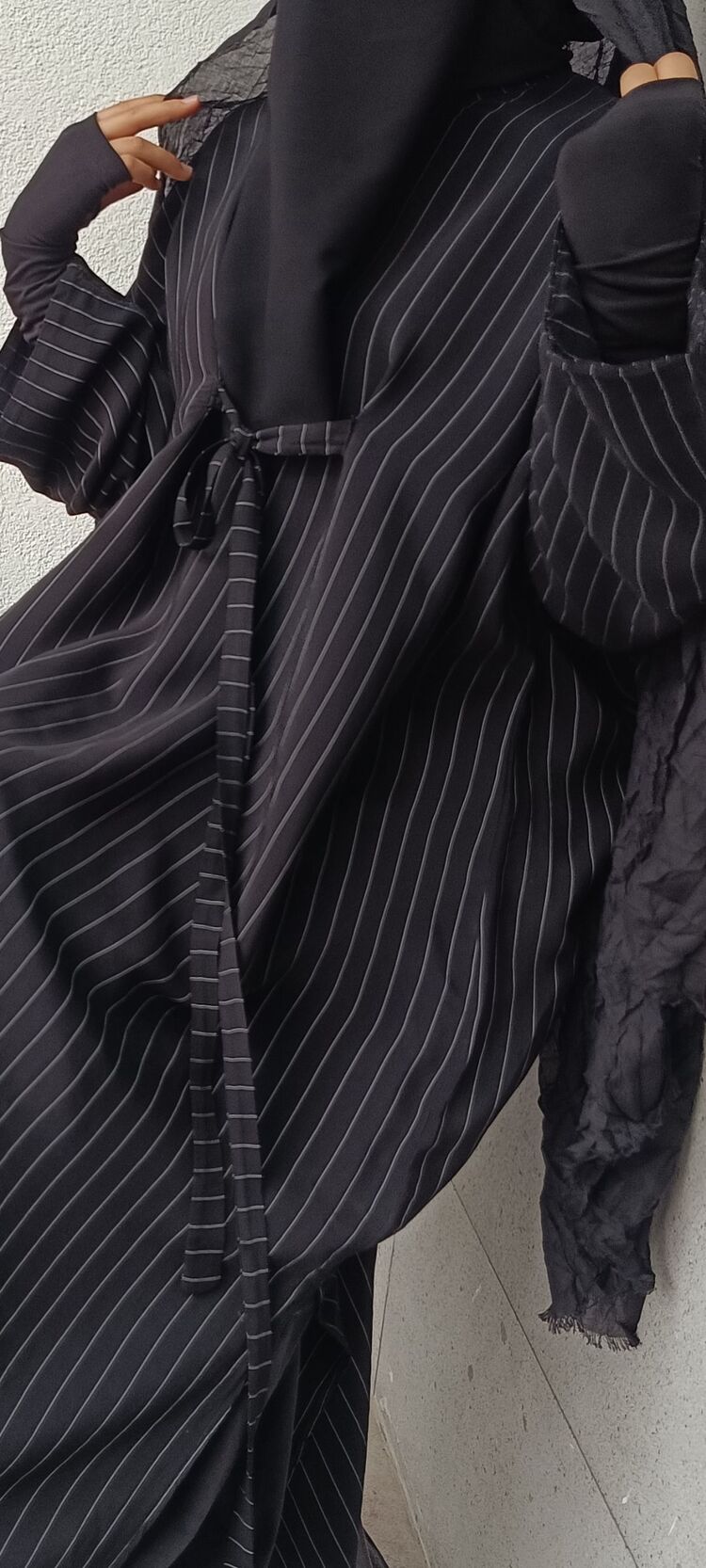 çizgili Siyah abaya 