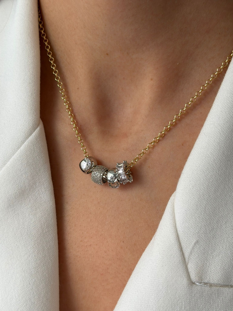 Gold Zincir Silver Charm Detaylı Kolye