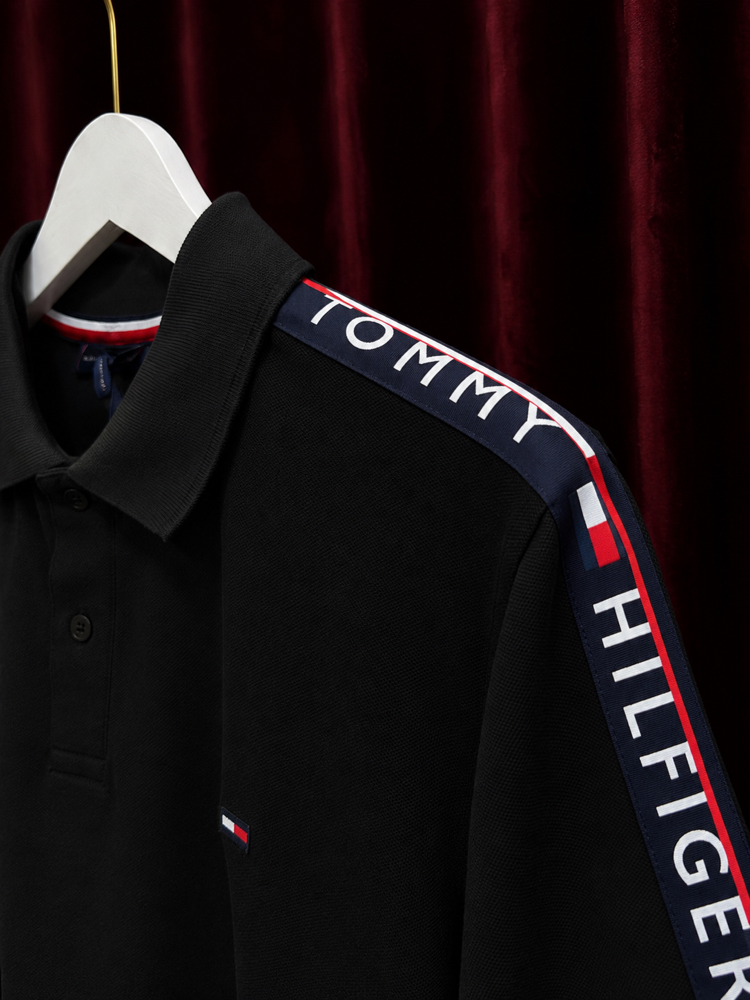 Tommy Hilfiger Şeritli Premium Polo Yaka Siyah