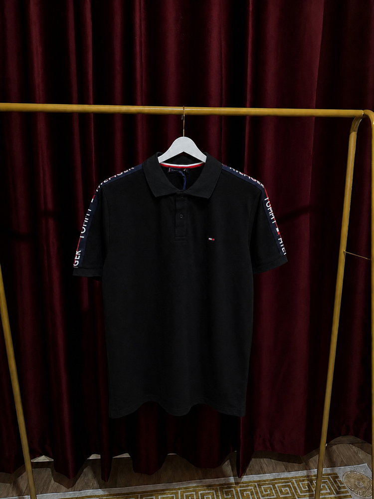 Tommy Hilfiger Şeritli Premium Polo Yaka Siyah