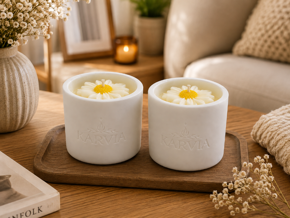 Karvia desenli dekoratif 2’li mum set