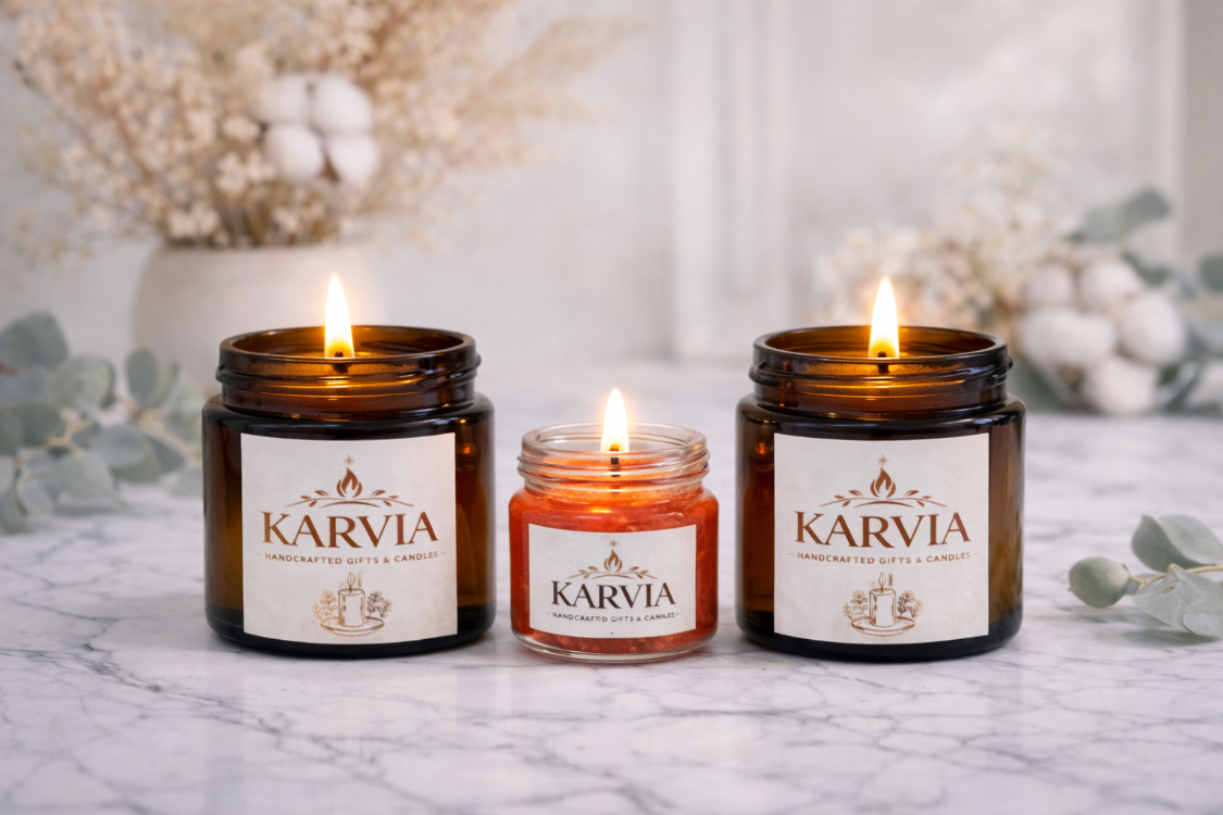 Karvia Premium Mum Seti | AMBER DUO + MİNİ SETİ | Kokulu Hediye Kutusu